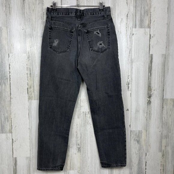 Forever 21 denim mom black 27 distressed trashed wrecked high rise grunge punk - Picture 6 of 7